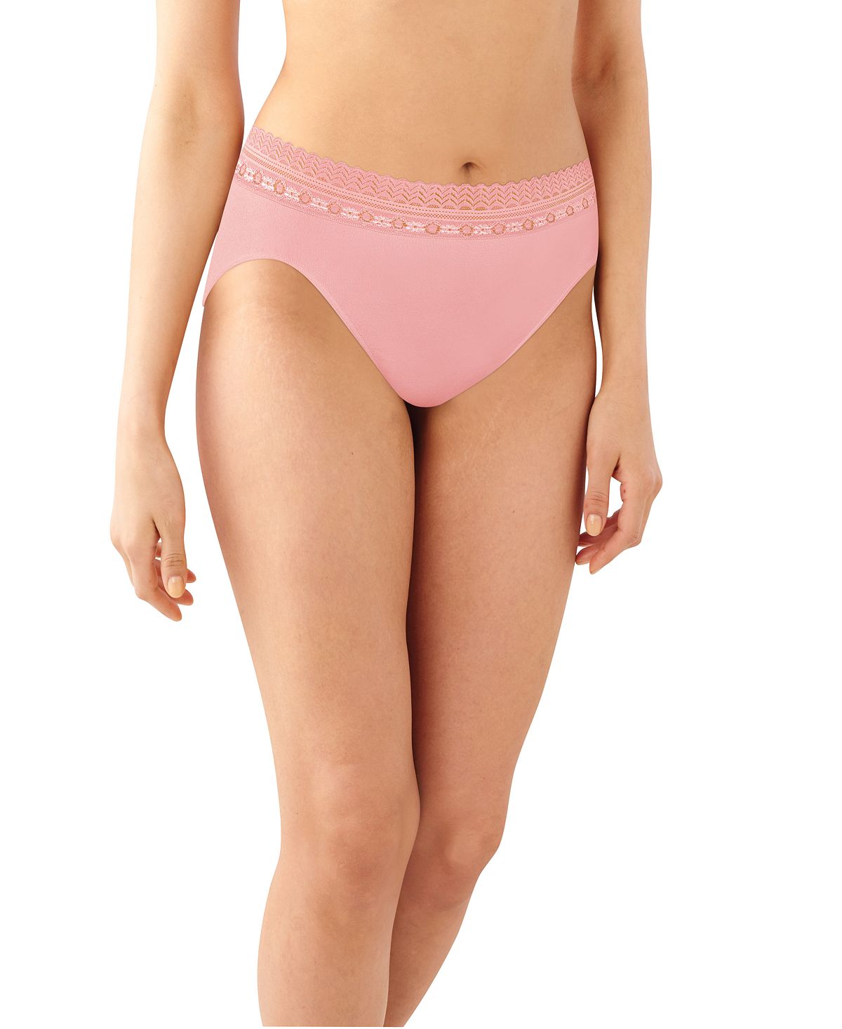 Bali Comfort Revolution Microfiber Hi Cut Brief Underwear 303j Rose Bloom Pink Lace