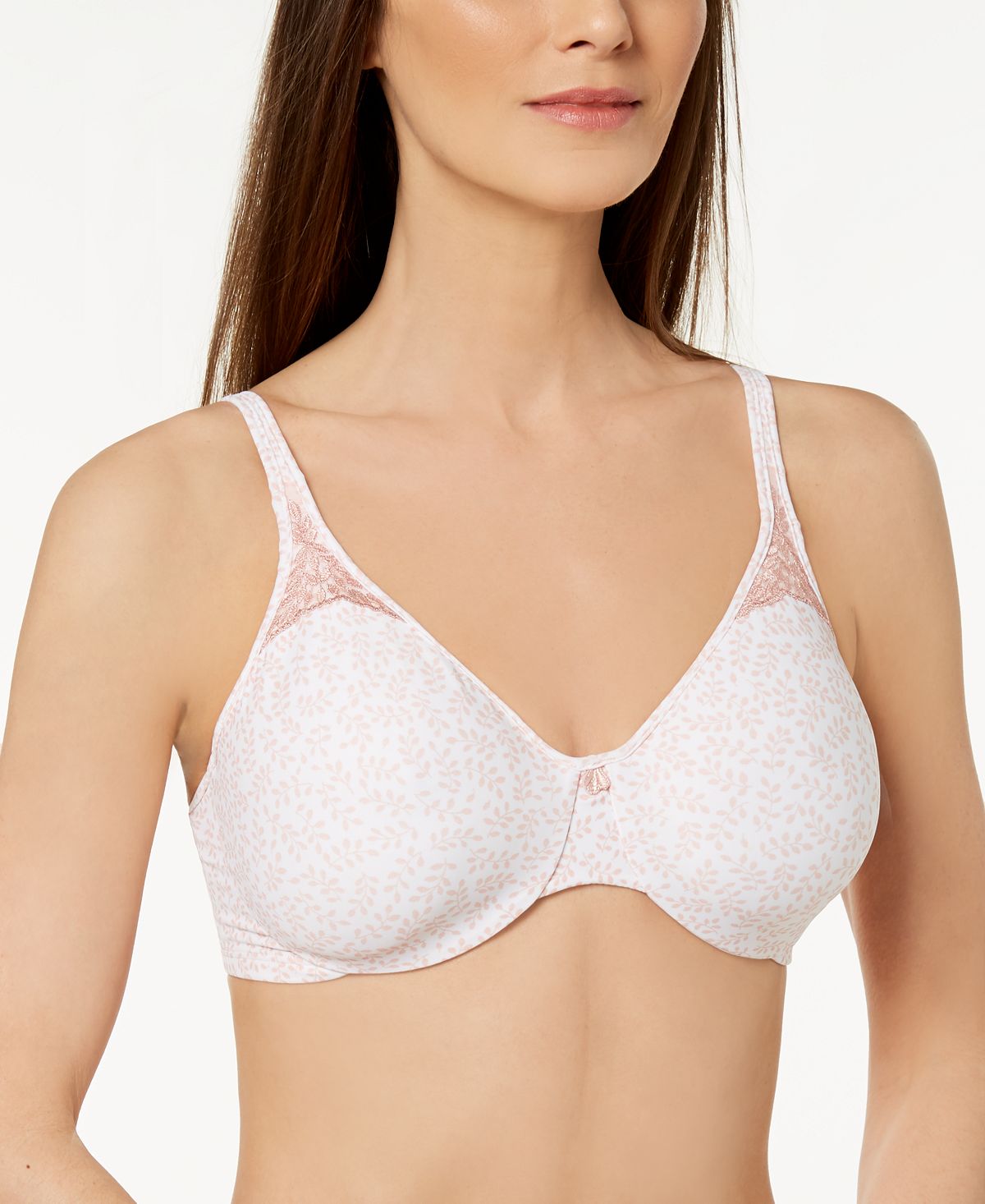 Bali Passion For Comfort Seamless Underwire Minimizer Bra 3385 Pink Leaf Print