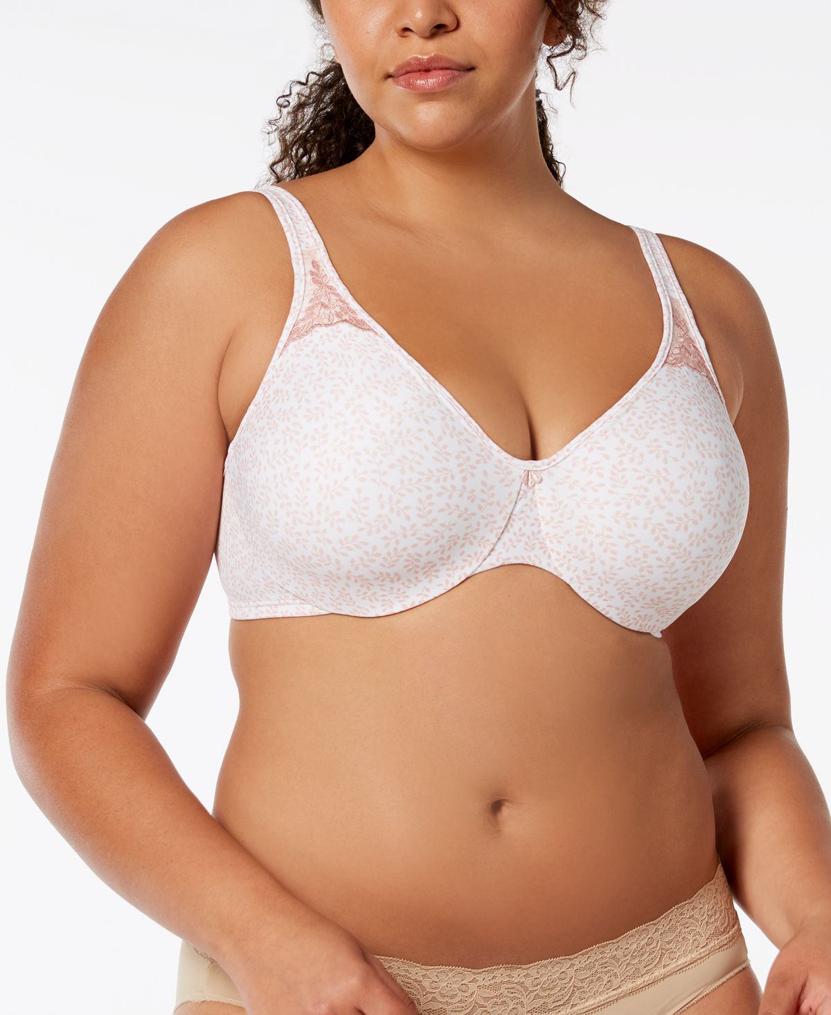 Bali Passion For Comfort Seamless Underwire Minimizer Bra 3385 Pink Leaf Print