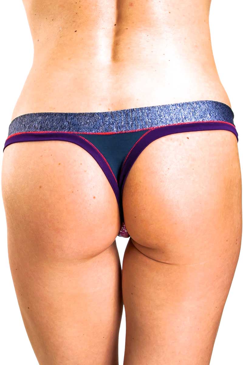 Bamboo Blue/Purple Thong Panty / Swim Bottom