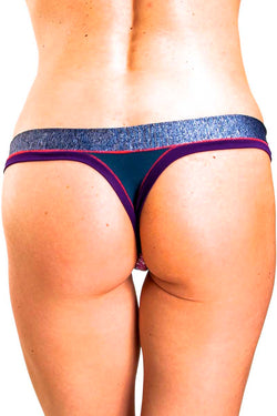 Bamboo Blue/Purple Thong Panty / Swim Bottom thumbnail 3