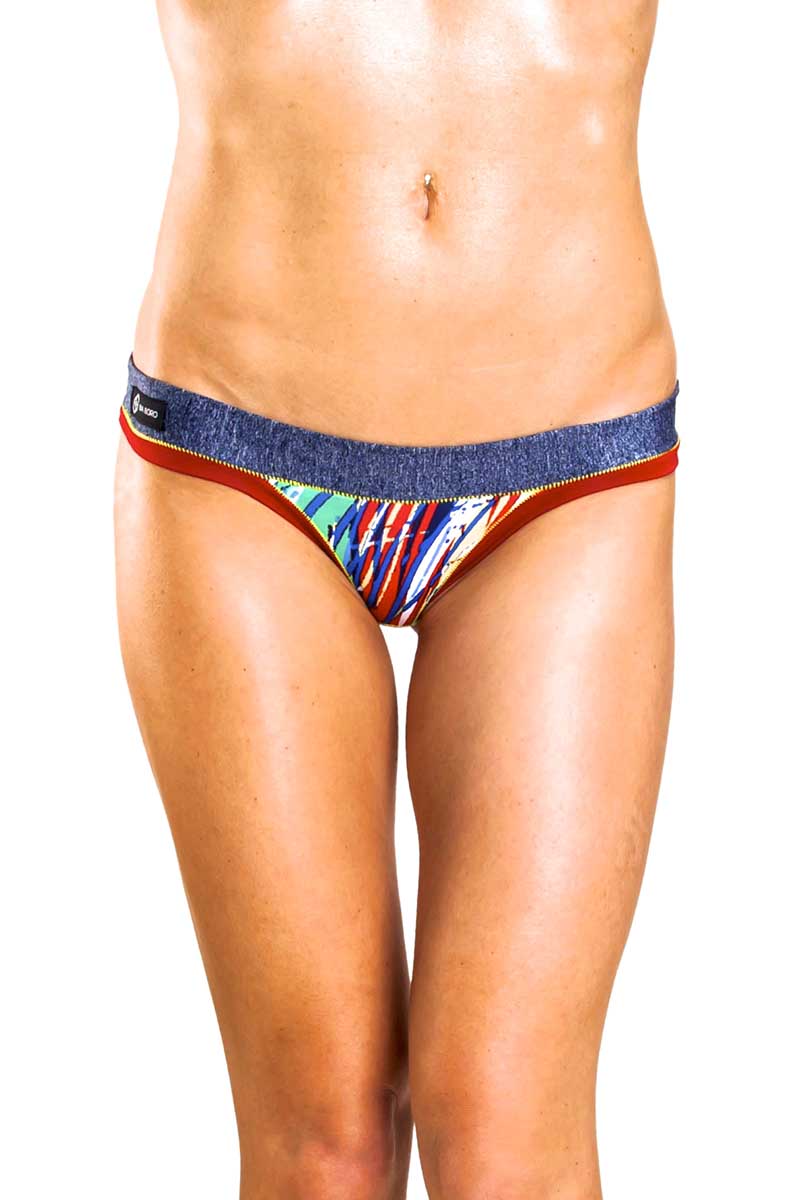 Bamboo Blue/Red Thong Panty / Swim Bottom