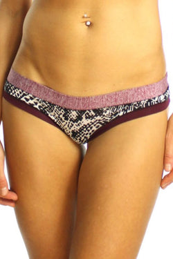 Bamboo Burgundy/Python Print Brazilian Panty / Swim Bottom thumbnail 3