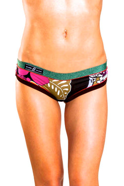 Bamboo Green/Brown Floral Brazilian Panty / Swim Bottom thumbnail 1