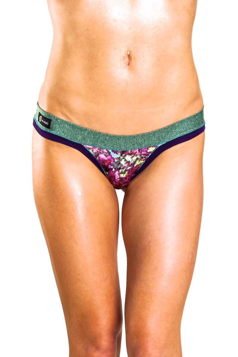 Bamboo Green/Purple Thong Panty / Swim Bottom