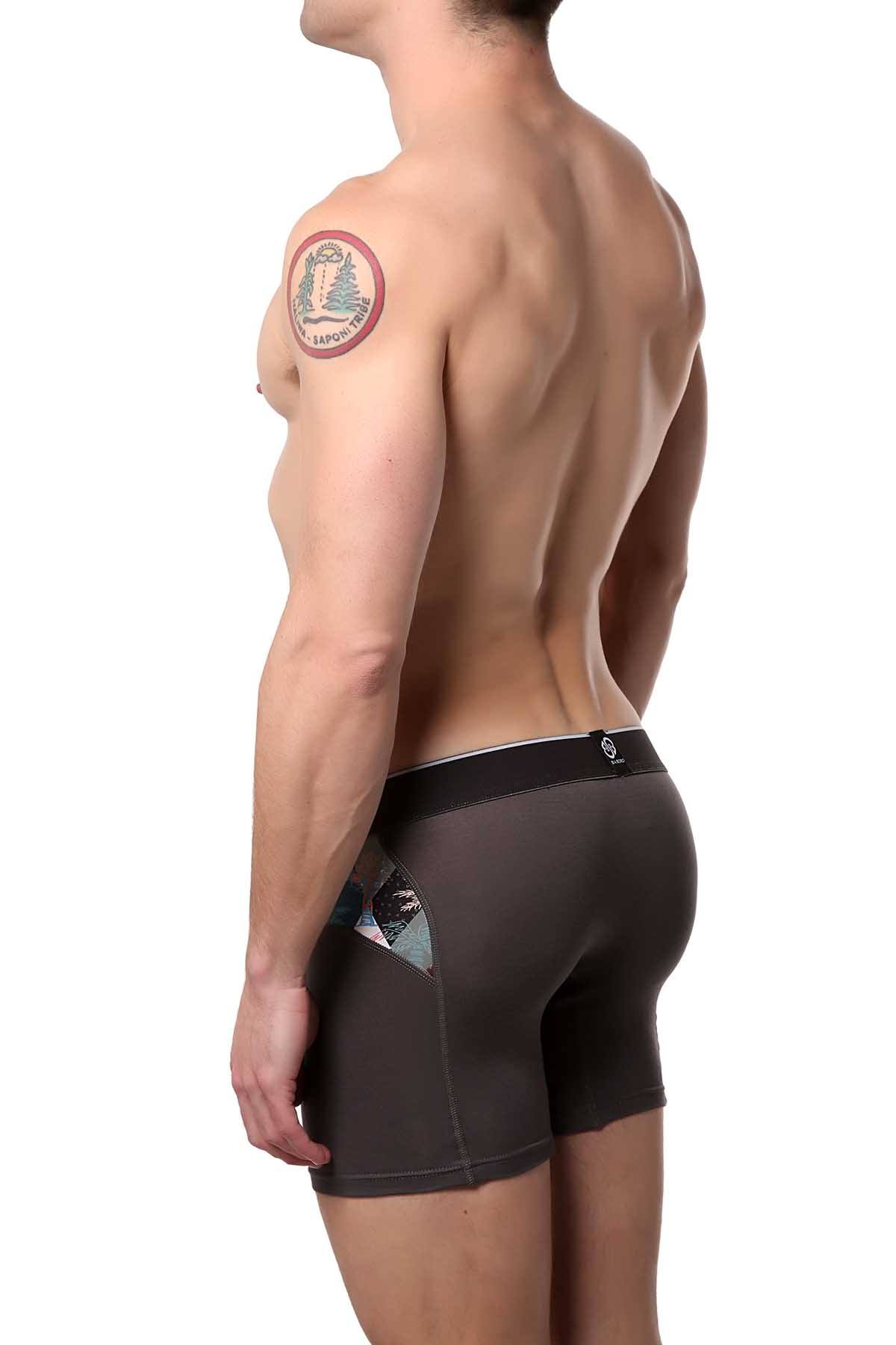 Bamboo Grey/Multi-Color Palm Printed Boxer Brief