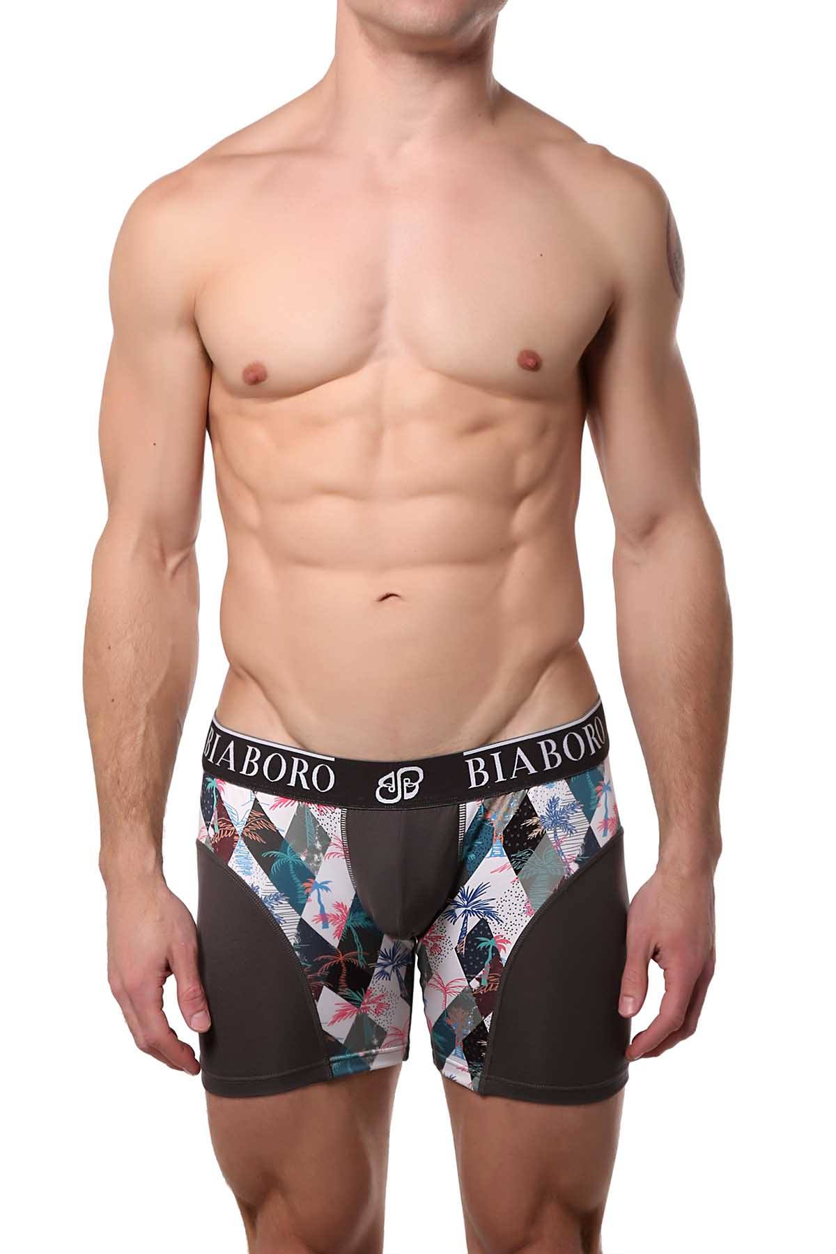 Bamboo Grey/Multi-Color Palm Printed Boxer Brief