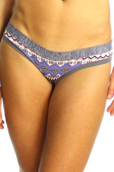 Bamboo Grey/Purple Aztec-Print Brazilian Panty / Swim Bottom