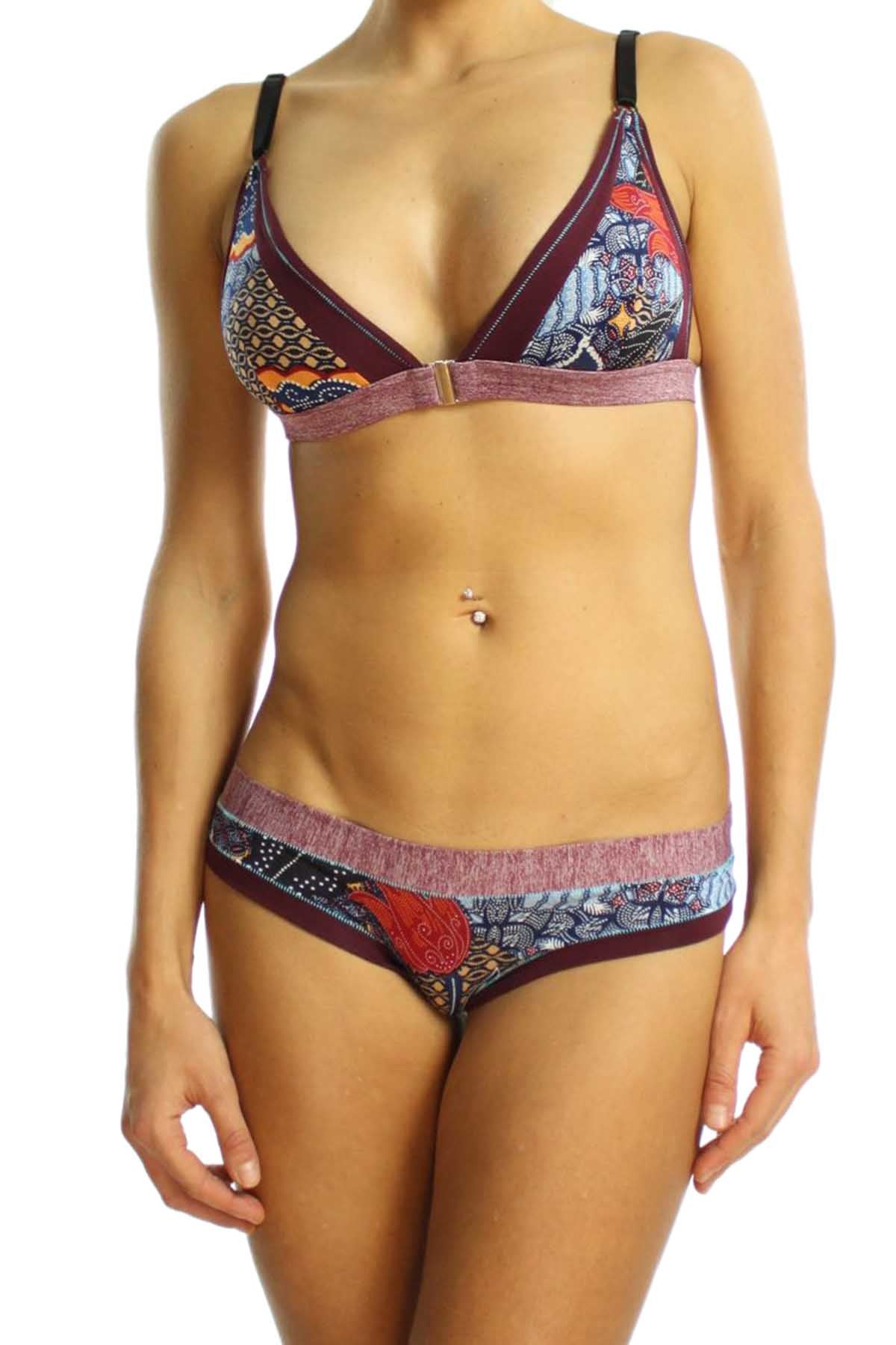 Bamboo Plum/Floral-Print Brazilian Panty / Swim Bottom