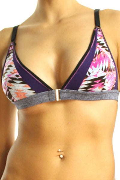 Bamboo Purple/Pink Aztec-Print Bralette / Swim Top