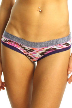 Bamboo Purple/Pink Aztec-Print Brazilian Panty / Swim Bottom thumbnail 2