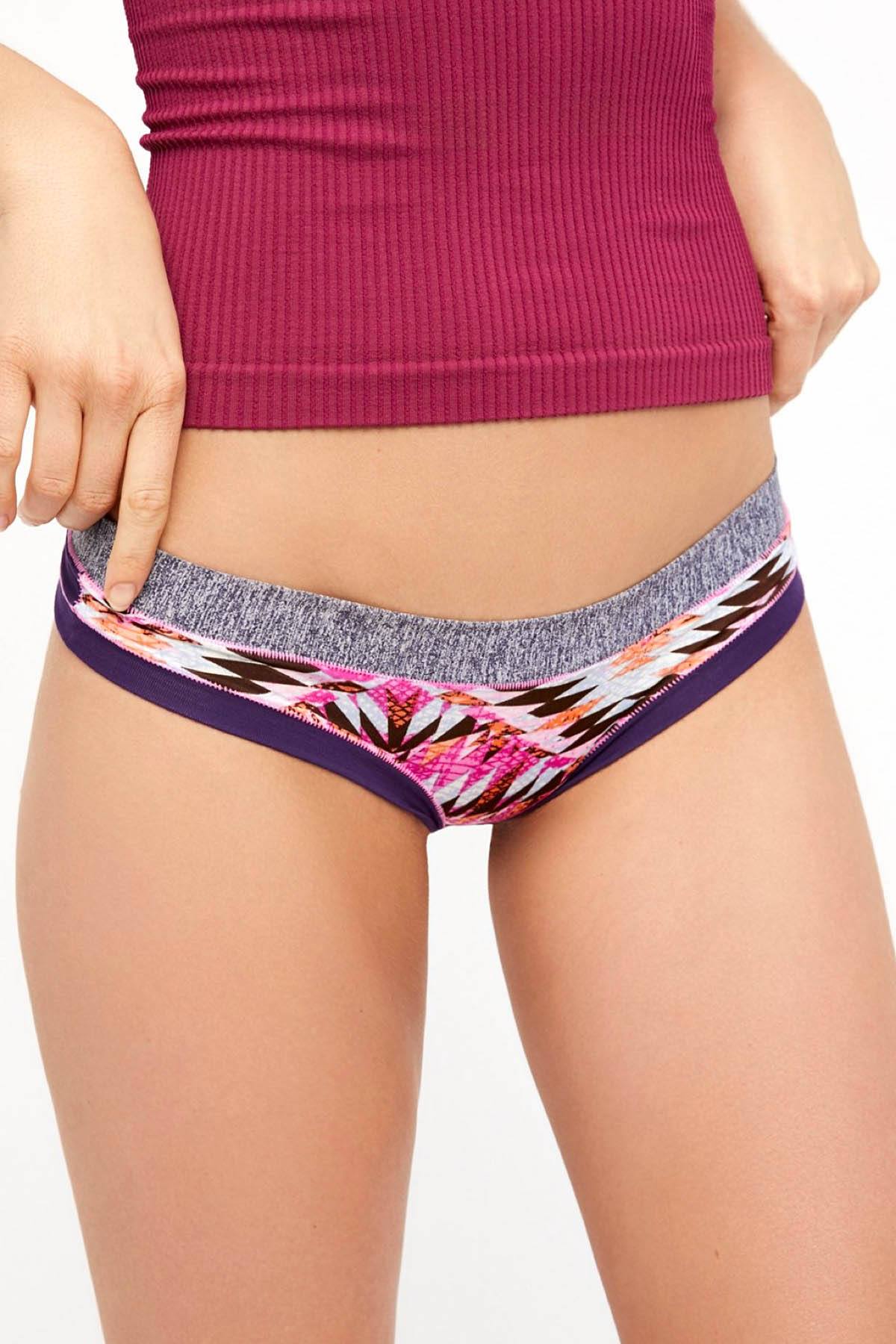 Bamboo Purple/Pink Aztec-Print Brazilian Panty / Swim Bottom