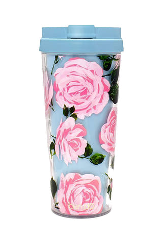 Ban.do Light-Blue/Pink Rose-Parade 16oz. Thermal Travel Mug