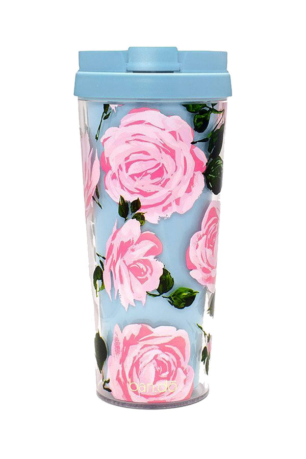 Ban.do Light-Blue/Pink Rose-Parade 16oz. Thermal Travel Mug