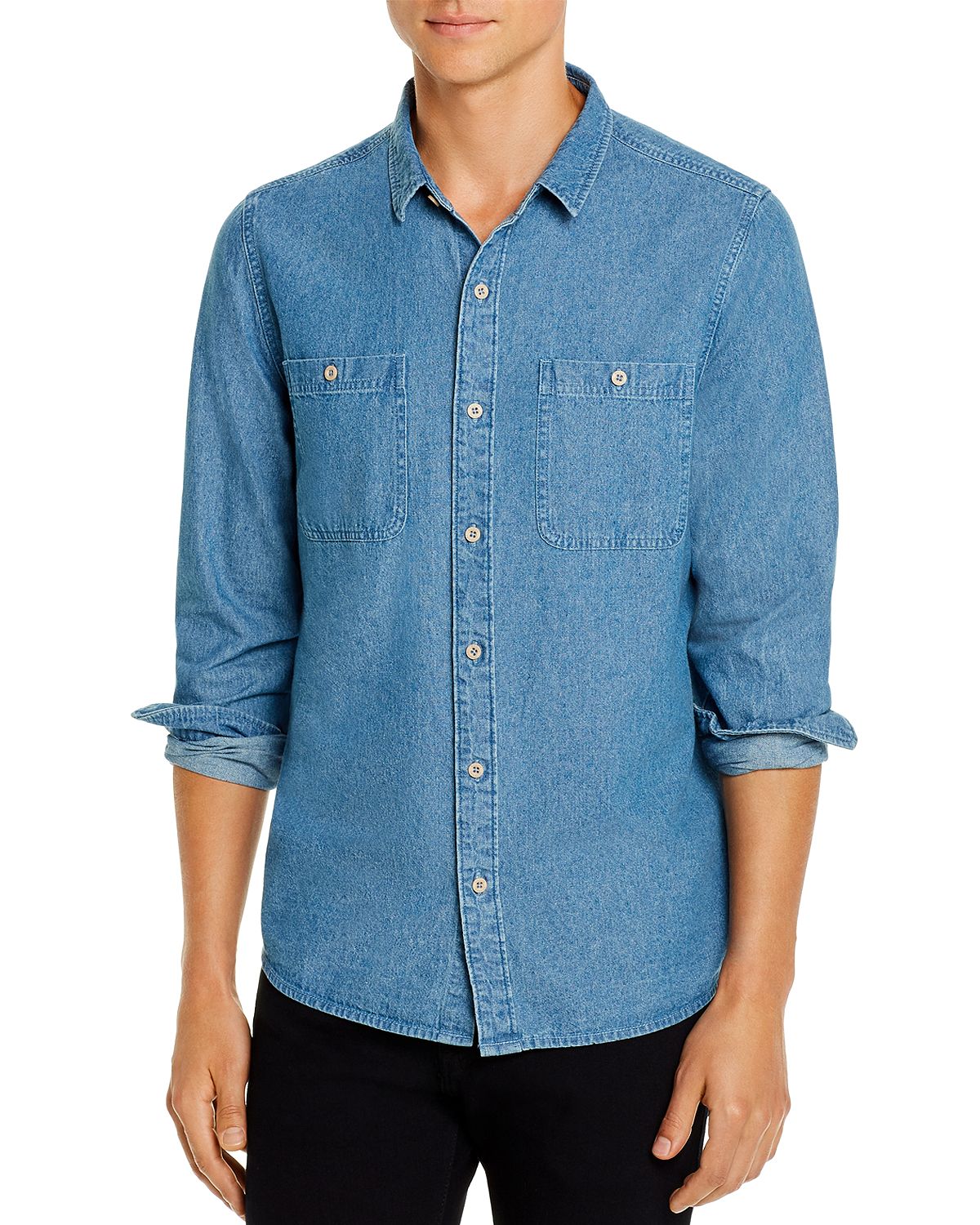 Banks Journal Shadow Chambray Slim Fit Shirt Stone Blue