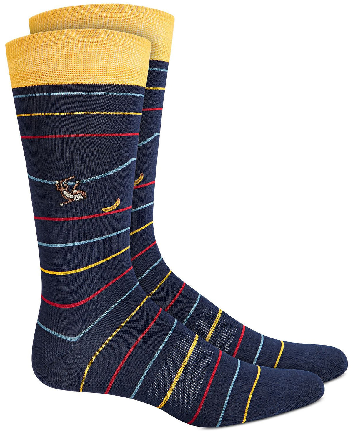 Bar Iii Monkey Striped Socks Navy Yellow