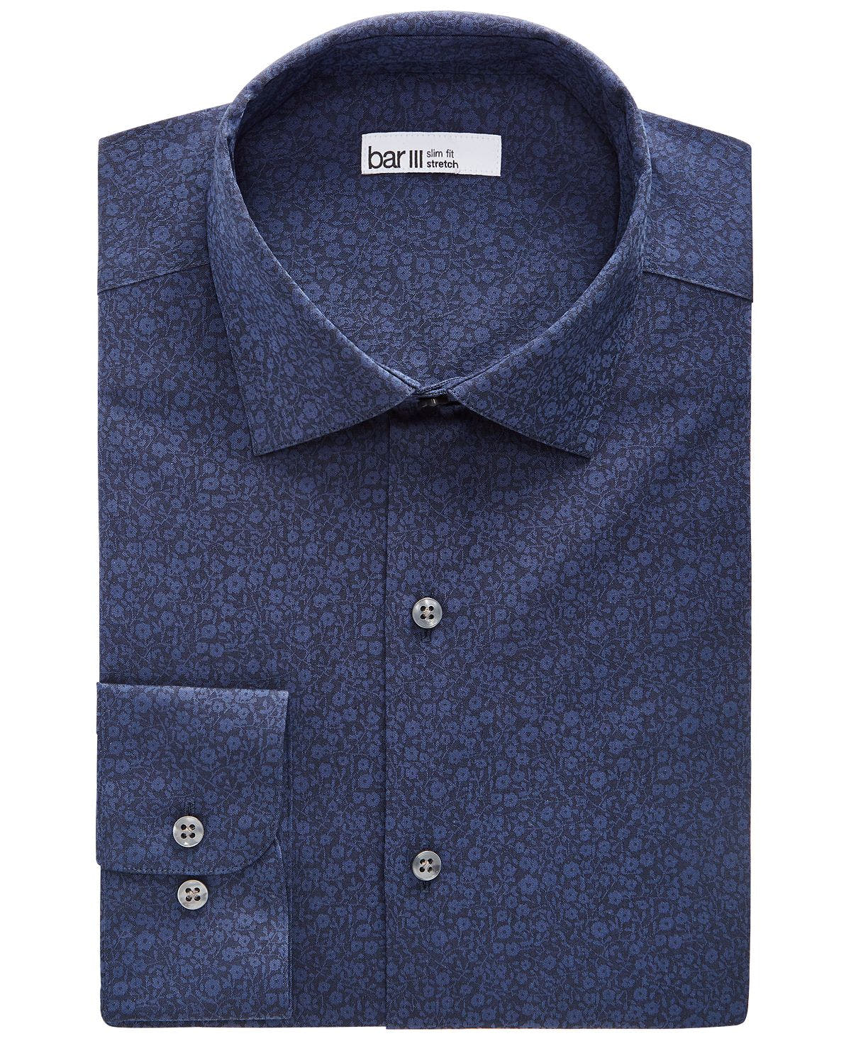 Bar Iii Organic Cotton Floral Jacquard Slim Fit Dress Shirt Navy