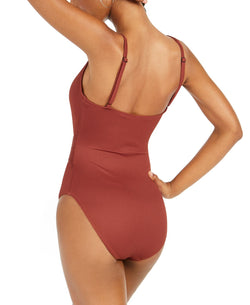 Bar Iii Ribbed Grommet Lace-up One-piece Swimsuit Crimson thumbnail 2