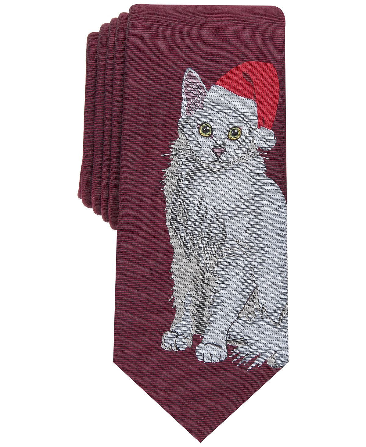 Bar Iii Skinny Holiday Kitty Tie Burgundy