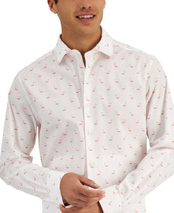 Bar Iii Slim Fit Flamingo-print Dress Shirt White Pink thumbnail 3