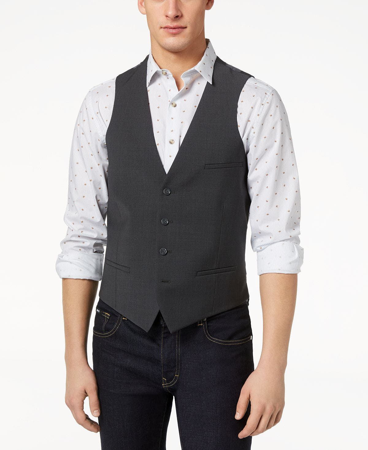 Bar Iii Slim-fit Active Stretch Performance Wool Vest Dark Grey