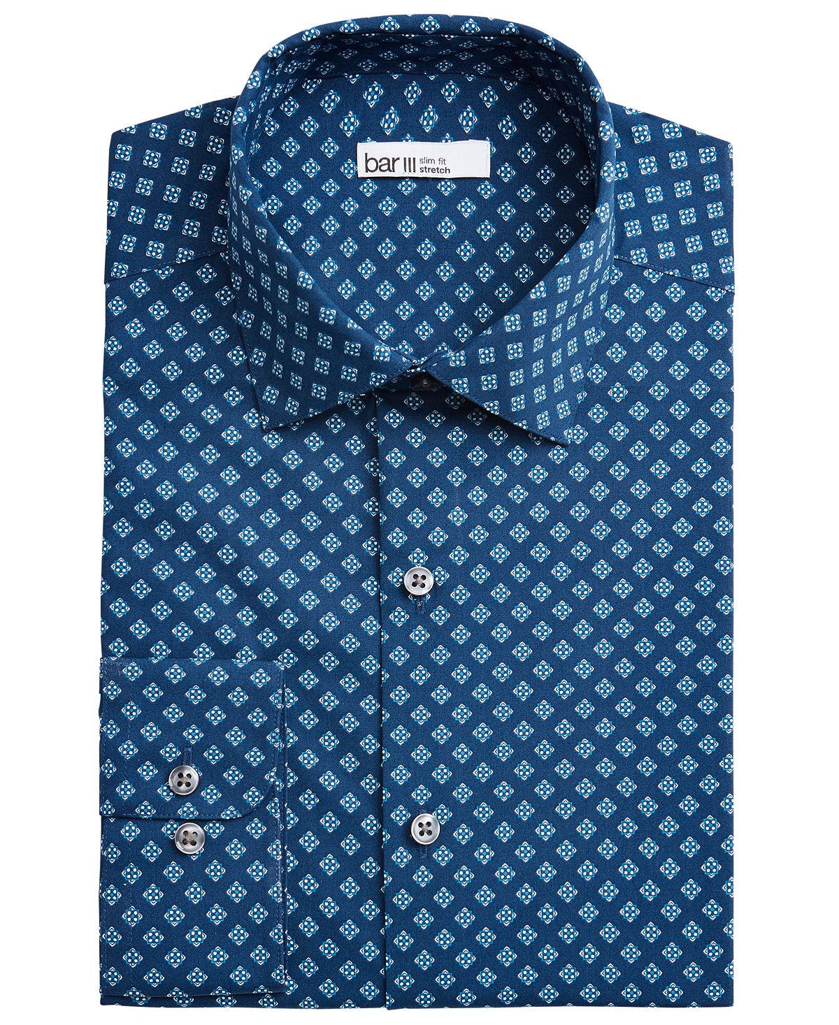 Bar Iii Slim-fit Medallion-print Dress Shirt Navy White