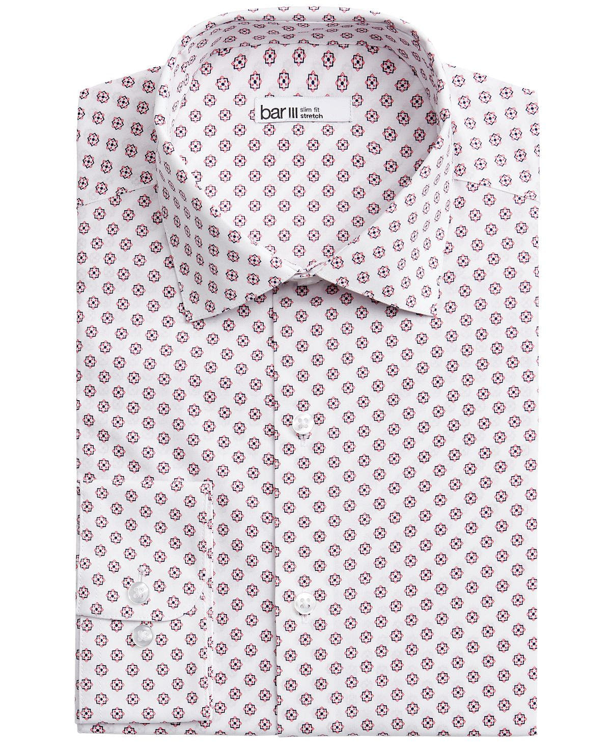Bar Iii Slim-fit Medallion-print Dress Shirt White Pink