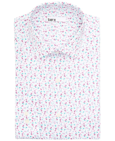 Bar Iii Slim-fit Performance Stretch Floral Vine Dress Shirt White Pink