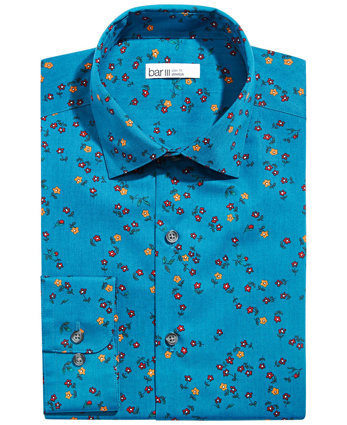 Bar Iii Slim-fit Performance Stretch Floral-print Dress Shirt Blue Berry
