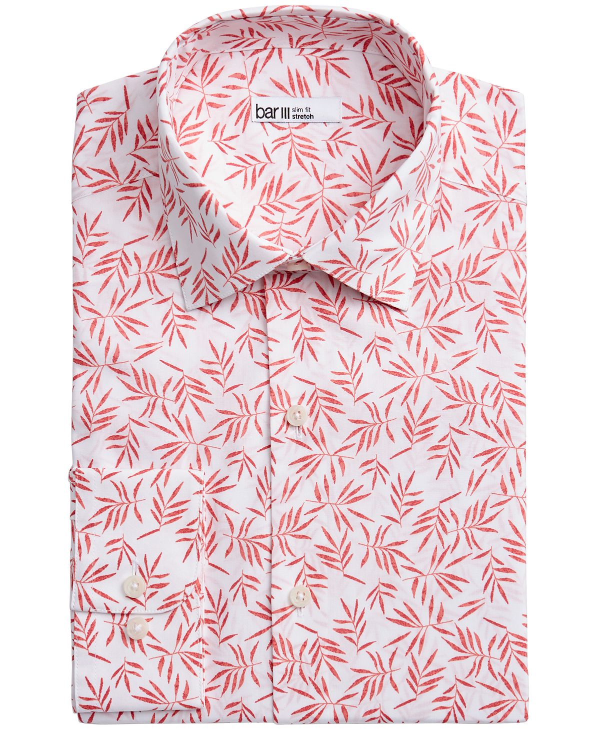 Bar Iii Slim-fit Tossed Leaf-print Dress Shirt White Pink