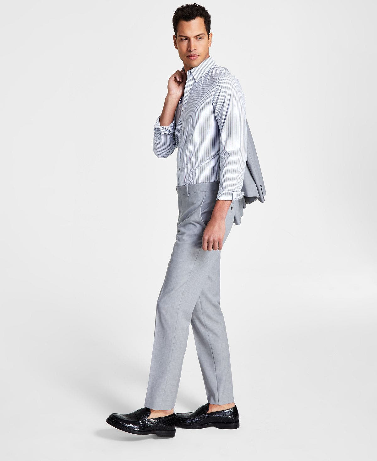 Bar Iii Slim-fit Wool Sharkskin Suit Pants Light Grey