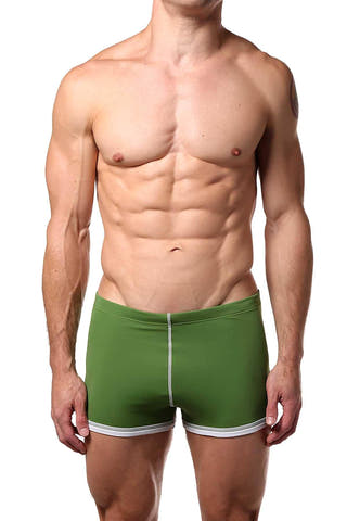 Baskit Bronze-Green Box-Cut Swim Trunk