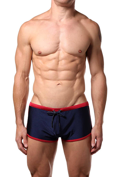 Baskit Navy-Blue/Red Outlines Rise Swim Trunk