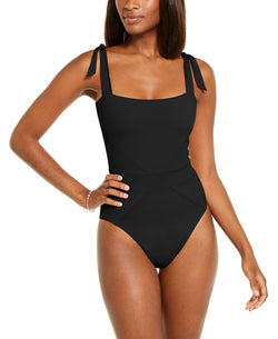 Becca Color Code Solid Tie Shoulder One-piece Swimsuit Black thumbnail 1