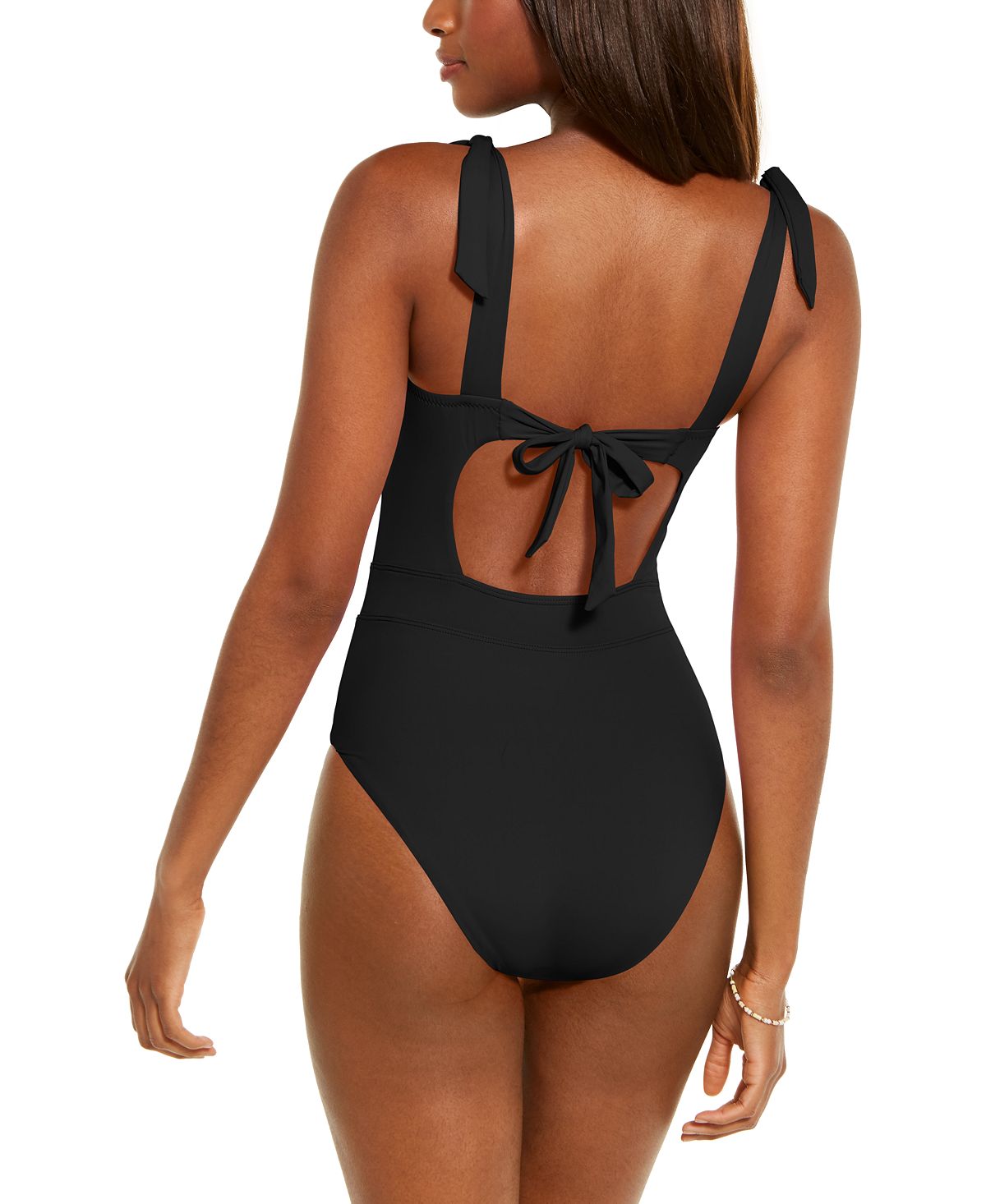 Becca Color Code Solid Tie Shoulder One-piece Swimsuit Black