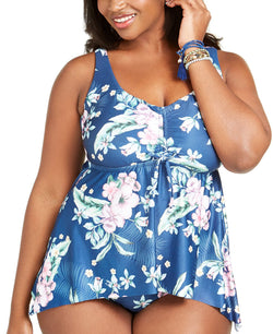 Becca Etc Plus Costa Rica Printed Tankini Top Navy Multi thumbnail 1