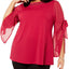 Belldini PLUS Lipstick-Pink Bowed Split-Sleeve Tunic Top