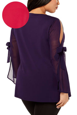 Belldini PLUS Lipstick-Pink Bowed Split-Sleeve Tunic Top thumbnail 3