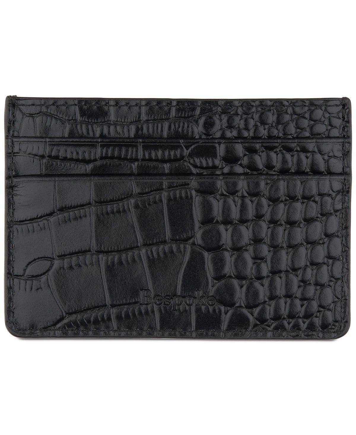 Bespoke Straight Edge Gator Embossed Leather Card Case Black