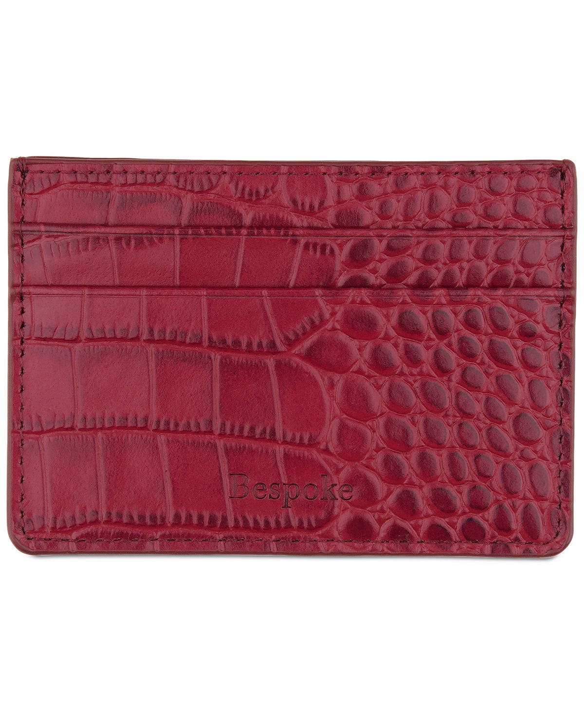 Bespoke Straight Edge Gator Embossed Leather Card Case Burgundy