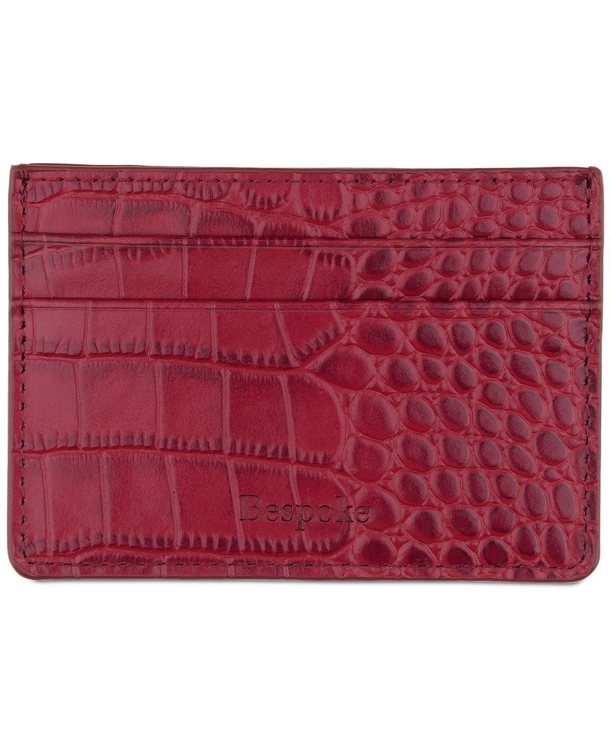 Bespoke Straight Edge Gator Embossed Leather Card Case Burgundy