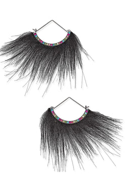 Betsey Johnson Black Faux-Fur Fan Earrings thumbnail 1