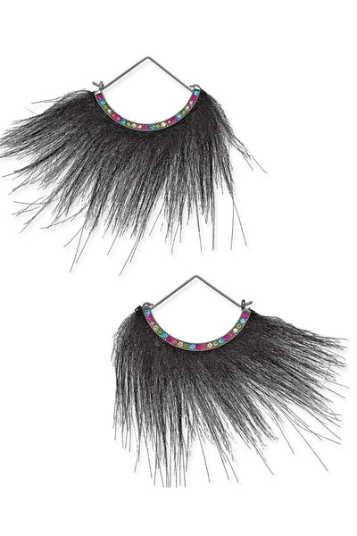 Betsey Johnson Black Faux-Fur Fan Earrings