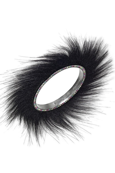 Betsey Johnson Black Faux-Fur/Rhinestone Bangle Bracelet