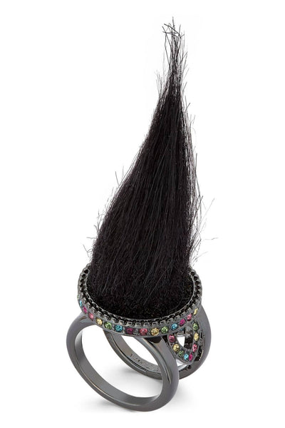 Betsey Johnson Black Faux-Fur Ring