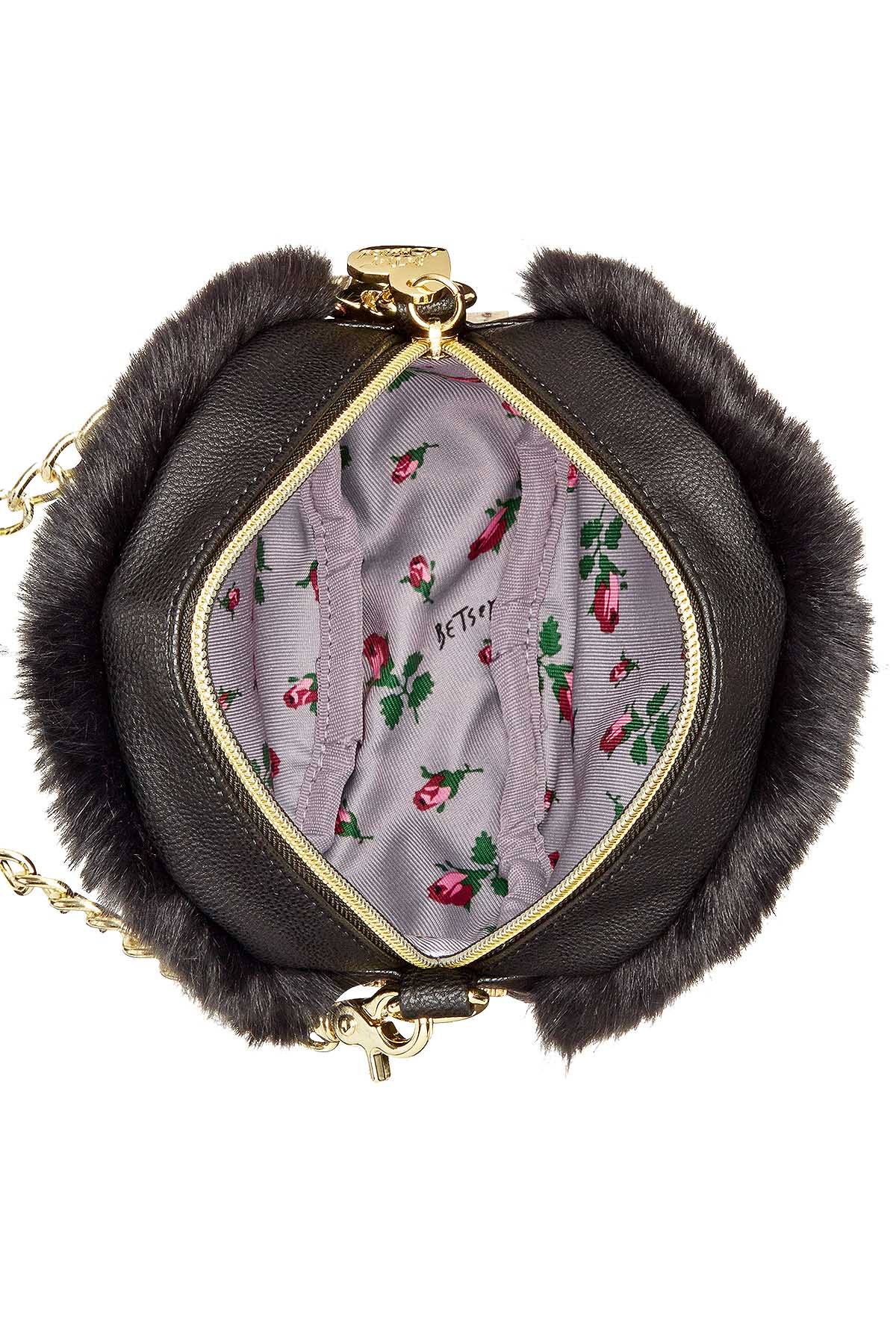Betsey Johnson Black/Fuschia Canteen Crossbody Bag