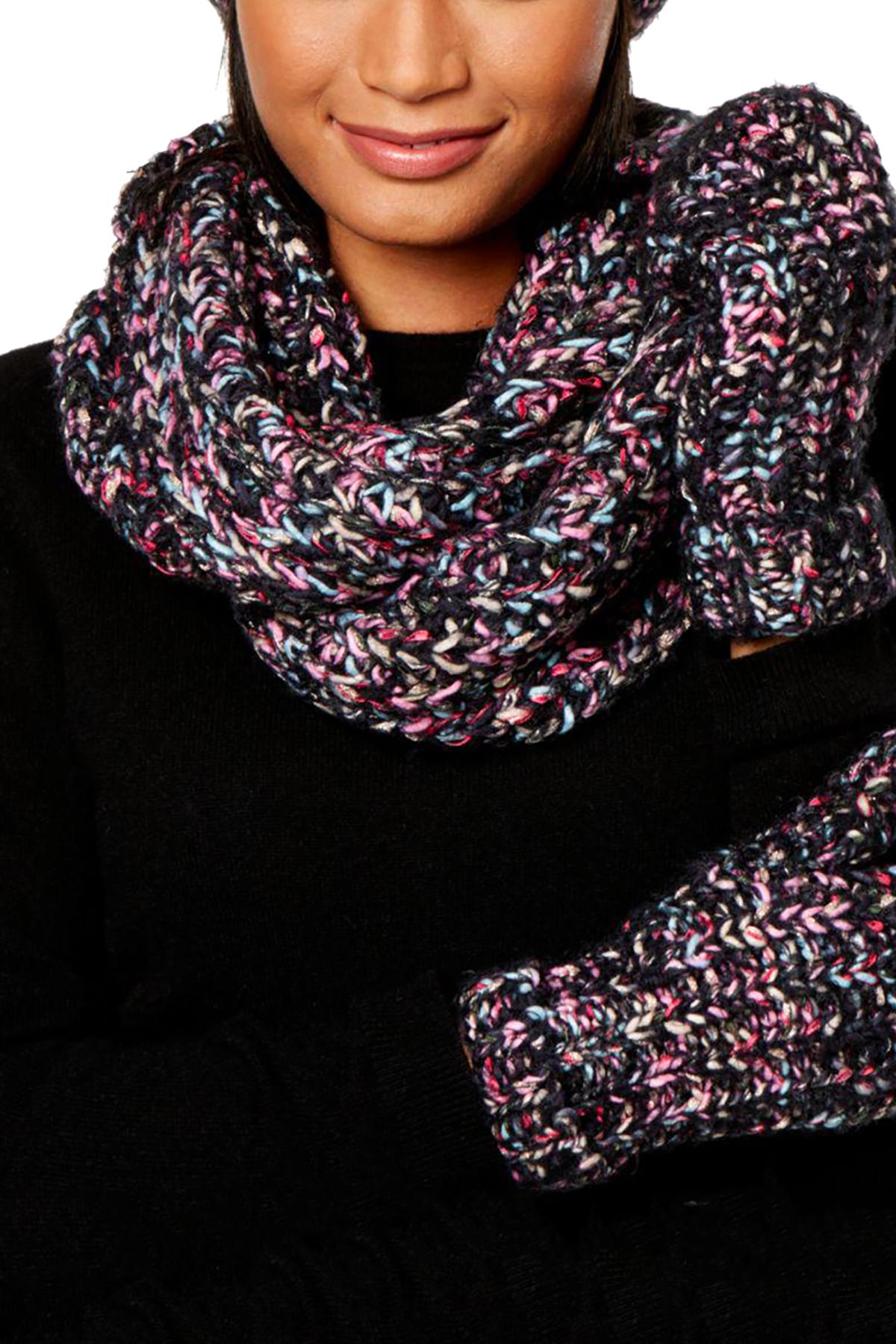Betsey Johnson Black/Multi-Color Crystal Knit Infinity Scarf