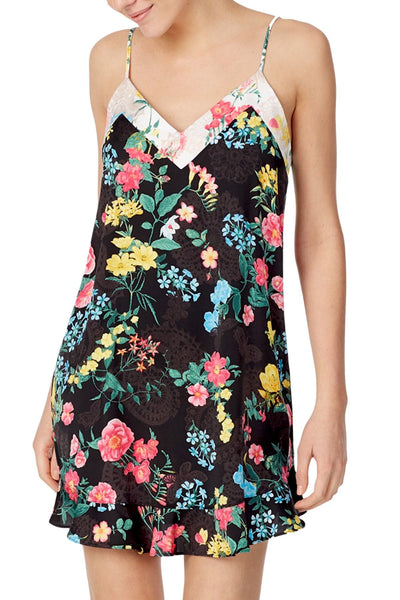 Betsey Johnson Black/Multicolor Floral Print Chemise