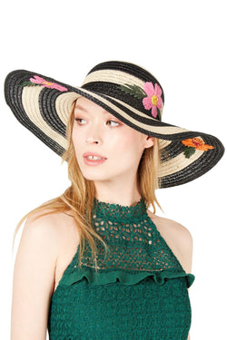 Betsey Johnson Black/Natural Floral Bliss Floppy Hat thumbnail 1