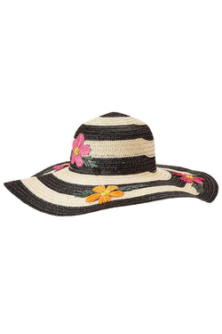 Betsey Johnson Black/Natural Floral Bliss Floppy Hat thumbnail 3